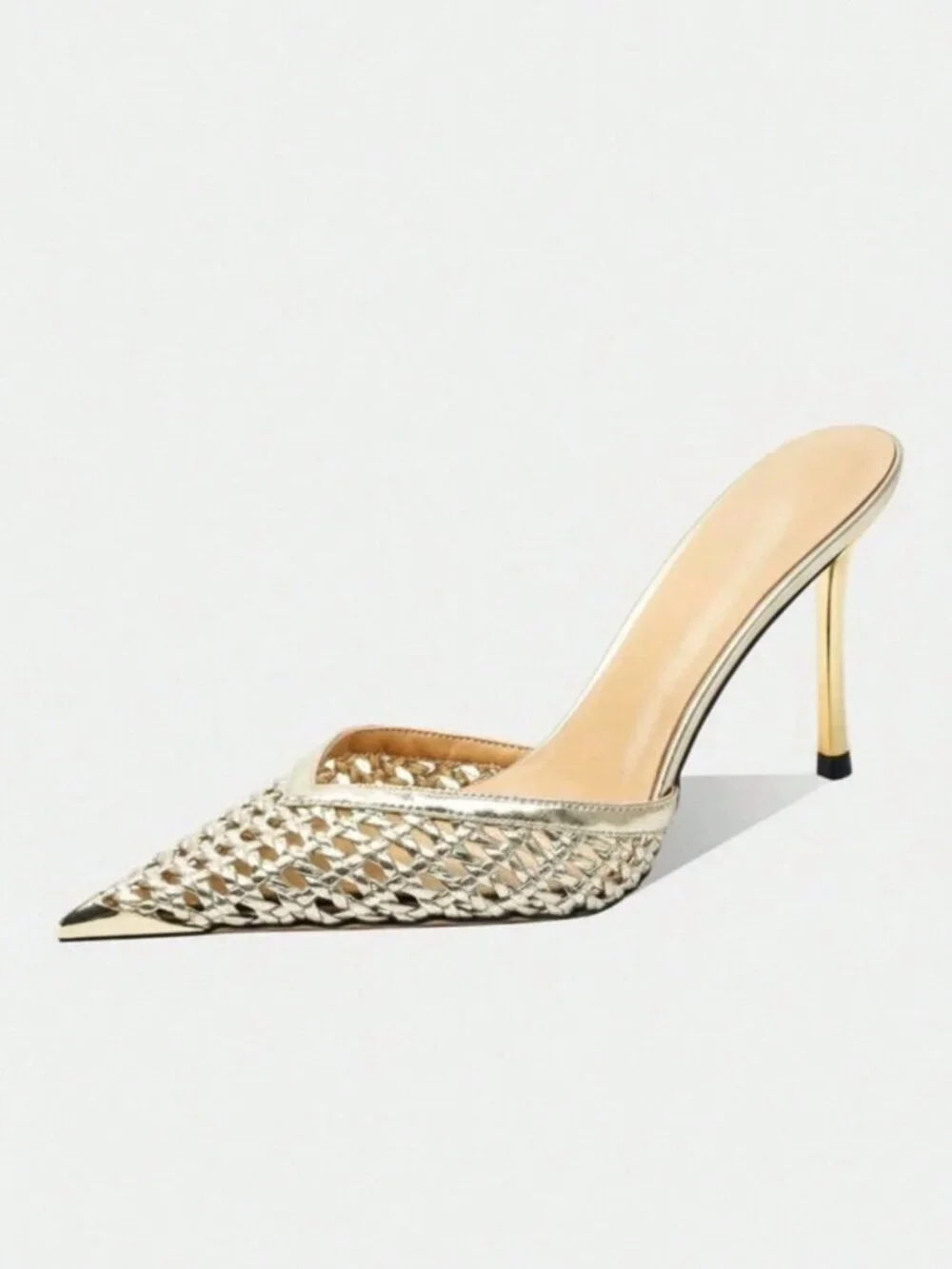 Gold Glamorous Women's European Style Hollow Mesh High Heel Shoes